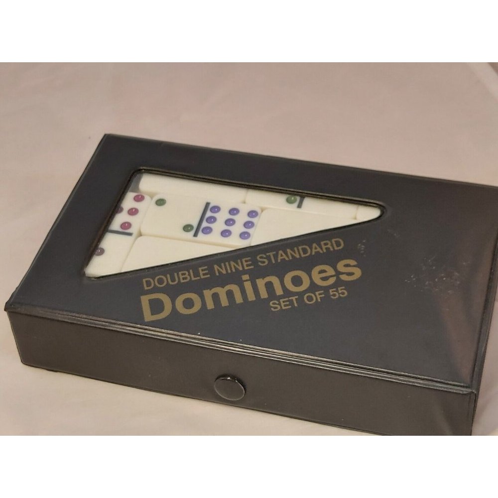 Double Nine Professional Dominoes Set of 55 with case multicolor dots vintage